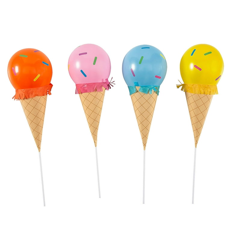 Fun Express Latex Balloon Sticks Kit, Ice Cream Cone 5 - Makes 6