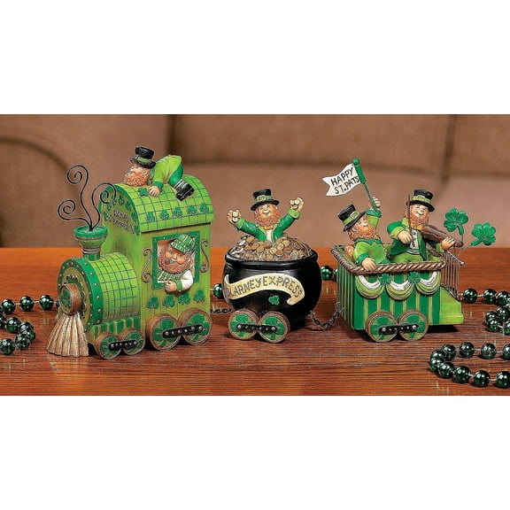 Fun Express Leprechaun Express Tabletop Train, 5.75 in, St. Patrick's Day, Resin Decorative Figurine Set of 3