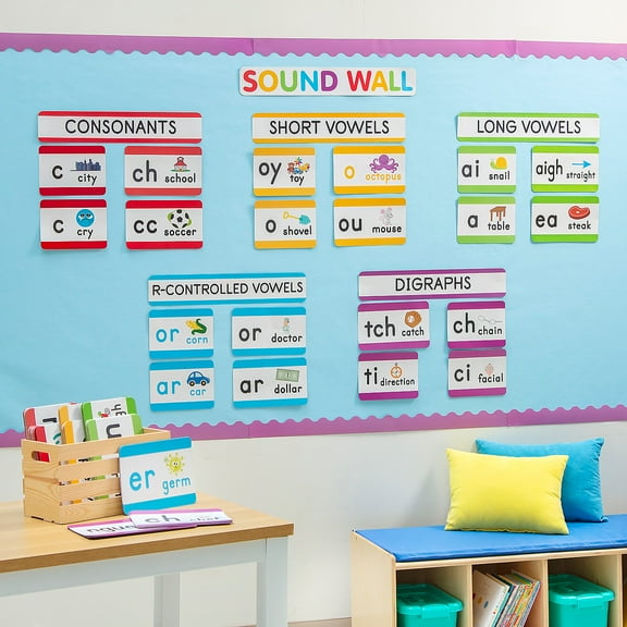 Fun Express Letter Sound Wall Classroom Bulletin Board Set - 199 Pieces