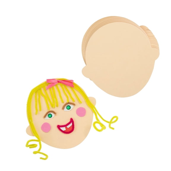 Fun Express Light Skin Tone Foam Face Shape Cutouts - 24 Pc