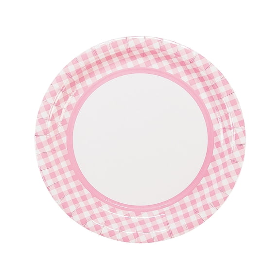 Fun Express Lt Pink Gingham Party Plates, Paper Pink, 9", 24 Pieces