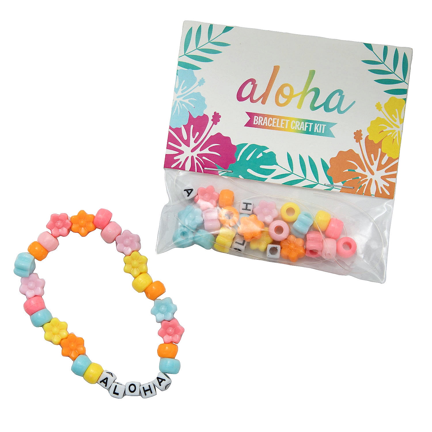 Fun Express Luau Aloha Beaded Letter Bracelet Craft Kit - Makes 12