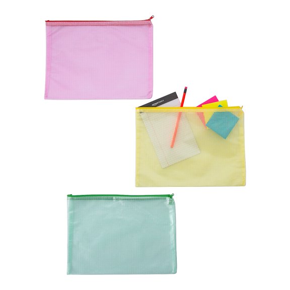 Fun Express Medium Mesh Zippered Vinyl Storage Bags - 12 Pieces - 13 1/4" x 9 1/4