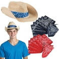 thumbnail image 1 of Fun Express Mega Bulk Adult Western Dress-Up Accessory - Complete Western Essentials Hats Bandanas Scarves Themed Events Parties Costume Fun - Perfect for Receptions Showers Celebrations - 144 Pieces, 1 of 2