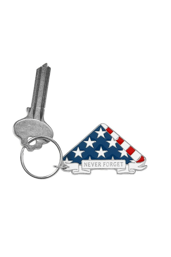 Memorial Day Metal Keychain with Enamel Flag Charm - 12 Pieces