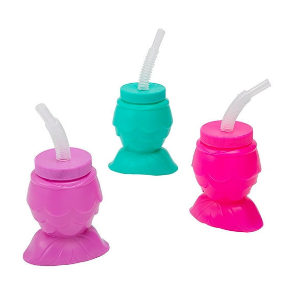 Fun Express Mermaid Cups with Lids & Straws - 12 Pc