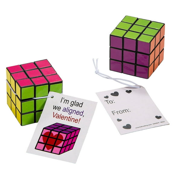 Fun Express Mini Bright Puzzle Cubes Valentine Exchanges with Card for 12