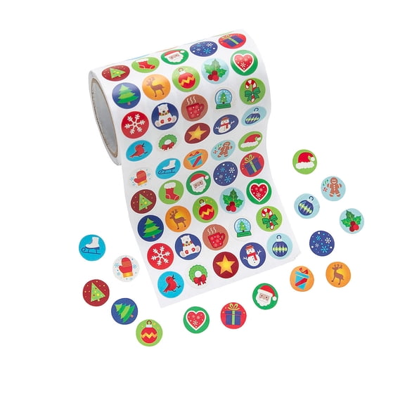Fun Express Mini Christmas Sticker Roll Bulk 1000 Pc