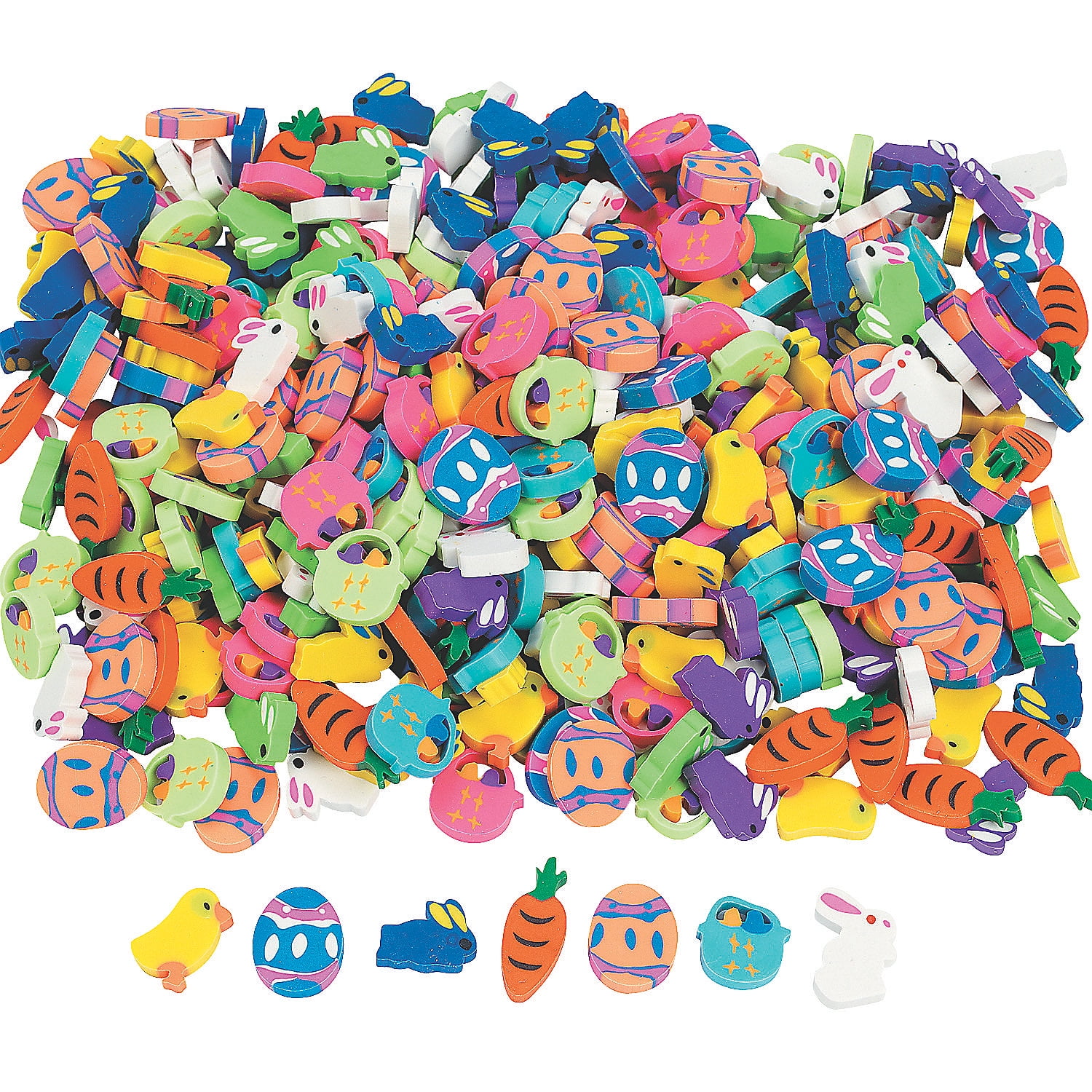 Fun Express Mini Easter Pencil & Pen Erasers, Assorted Colors, 500 Count