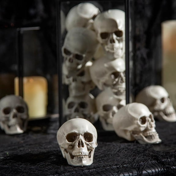 Fun Express Mini Halloween Plastic Skull Head Decorations 2 1/2", 12 Pc.