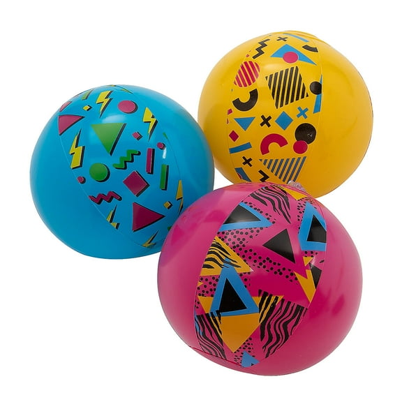 Fun Express Mini Inflatable 5" 90's Print Bright Color Vinyl Beach Balls - 12 Pieces