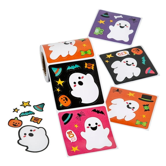 Fun Express Mini Make-a-Scene Ghost Sticker Roll - 100 Pieces - 2 1/2" x 2 1/2"