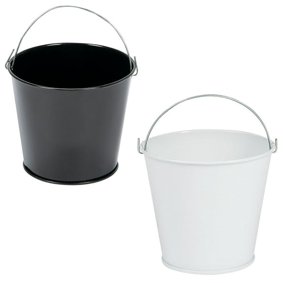 Fun Express Mini Metal Pails Kit Black & White - 24 Pieces