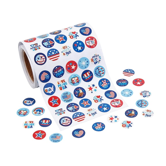 Fun Express Mini Patriotic Sticker Roll - Bulk 1000 Pc