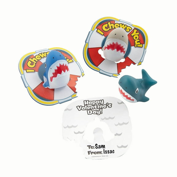 Fun Express Mini Shark Finger Puppet Valentine Exchanges with Card for 12