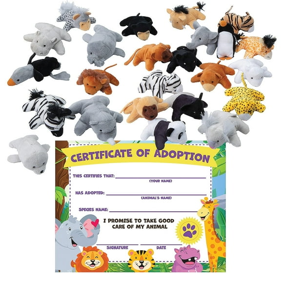 Fun Express Mini Stuffed Zoo Animal Adoption Kit for 24