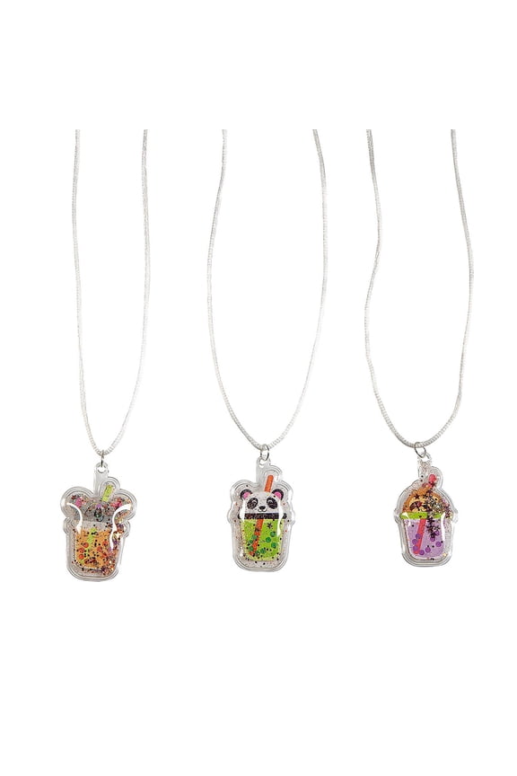 Mini Sweet Animal Boba Tea Glitter Necklaces - 12 Pieces
