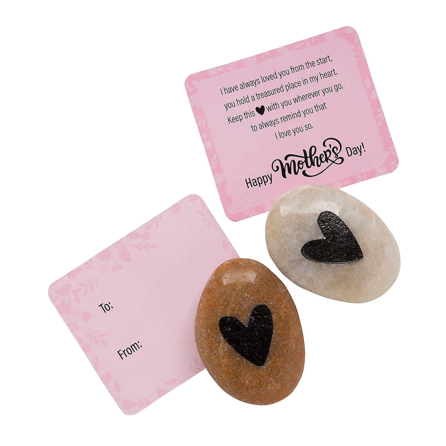 Fun Express Mother’s Day Heart Worry Stones with Card - 12 Pieces