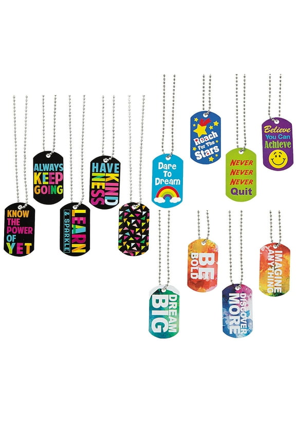 Motivational Dog Tag Necklace Assortment - 36 Pieces