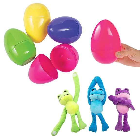 Fun Express Multicolor Plastic Easter Egg & Stuffed Frog Filler Kit for 12 24 Pieces