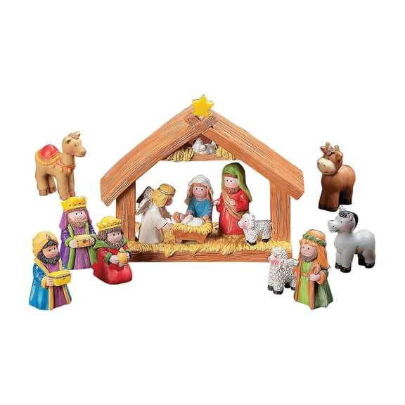 Fun Express Nativity Set Decorative Multicolor Resin 9 Pieces