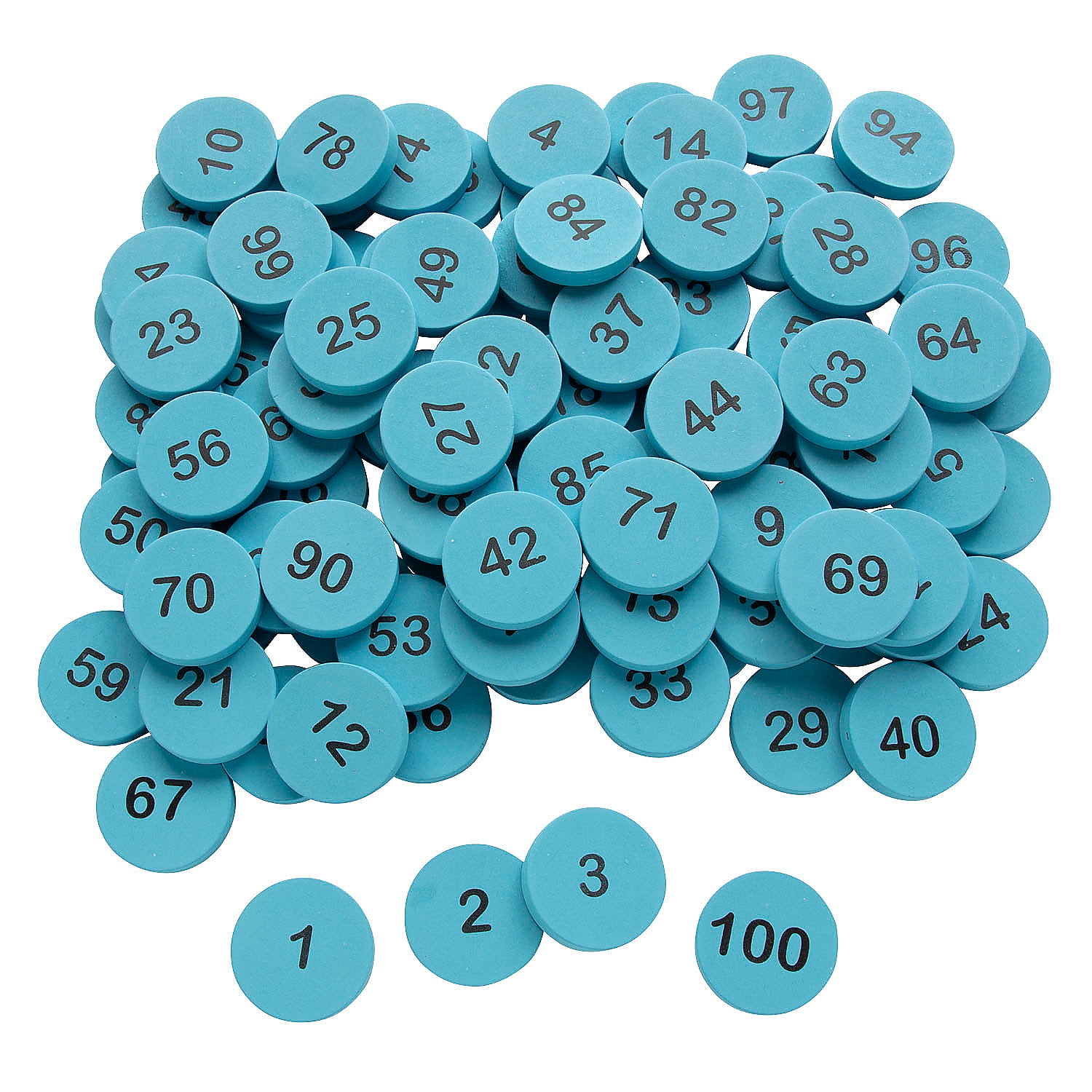 Blue Plastic Numbered Counting Coins Set - 100 Pieces