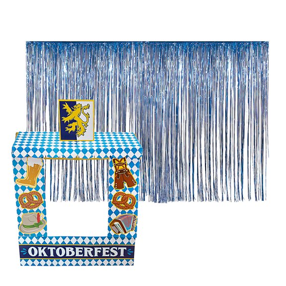 Fun Express Oktoberfest Blue Fringe Backdrop & Tabletop Hut Decorating Kit 7 Pieces