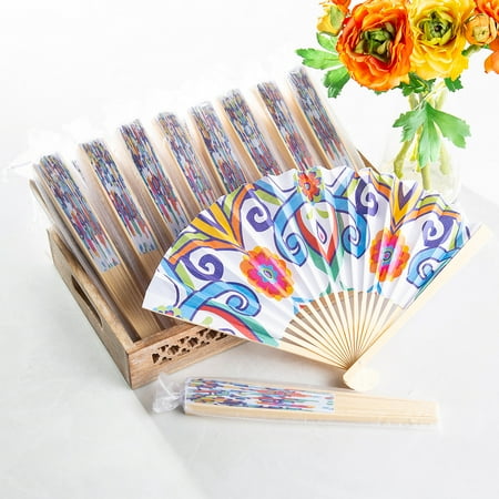 Fun Express Organza Bag with Colorful Fiesta Hand Fans Handouts Kit - 96 Pieces