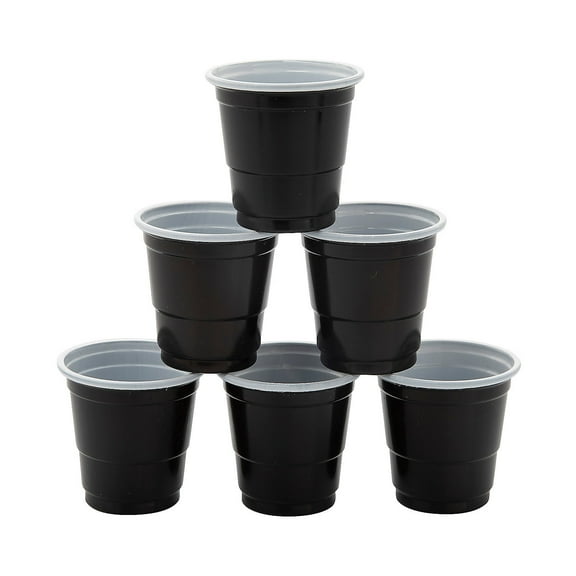 Fun Express Party Cup Disposable Plastic Shot Glasses Black, 1.5 oz. Bulk 50 Ct