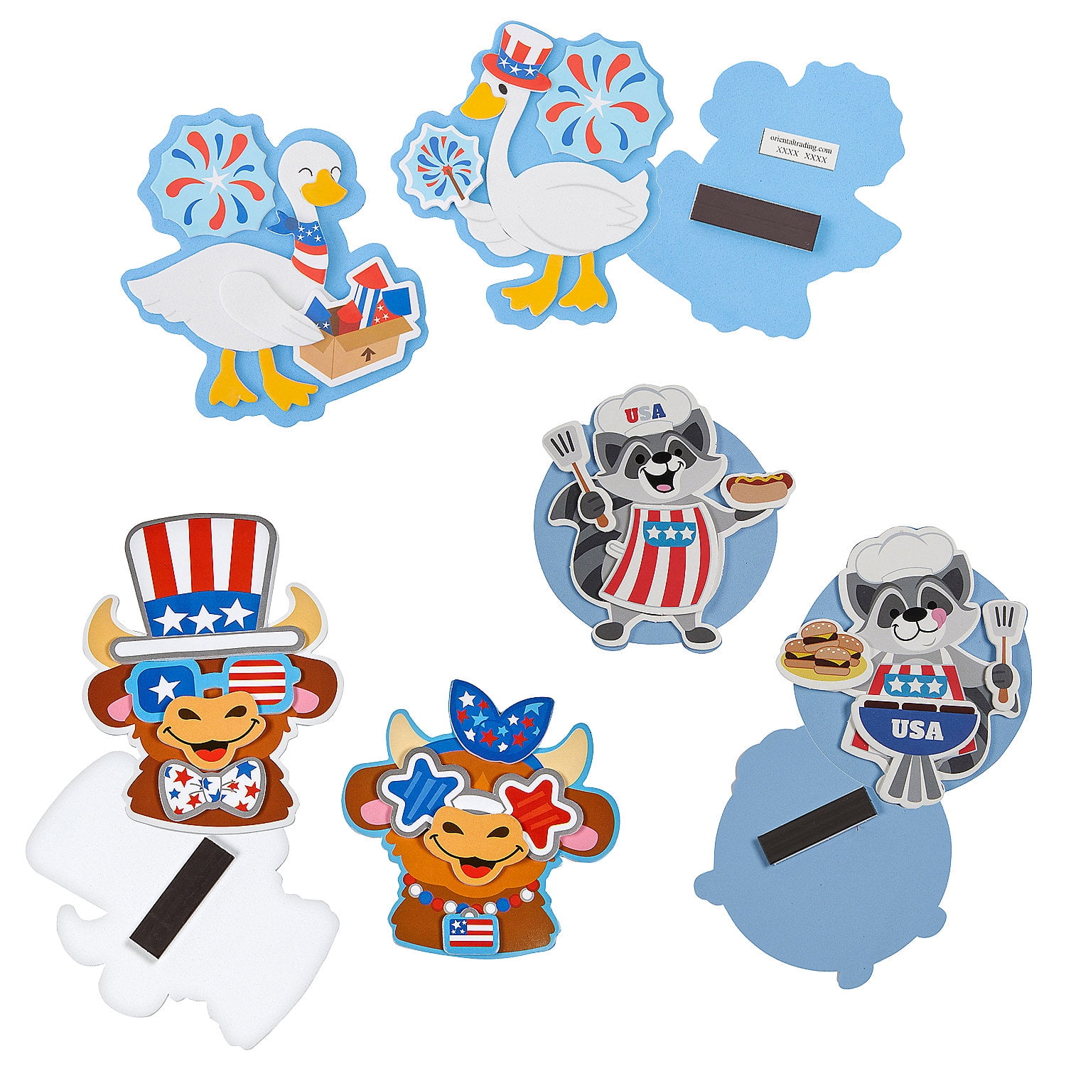 Fun Express Patriotic 4th of July Animal Magnet Foam Craft Kits Assortment - 36 Pieces