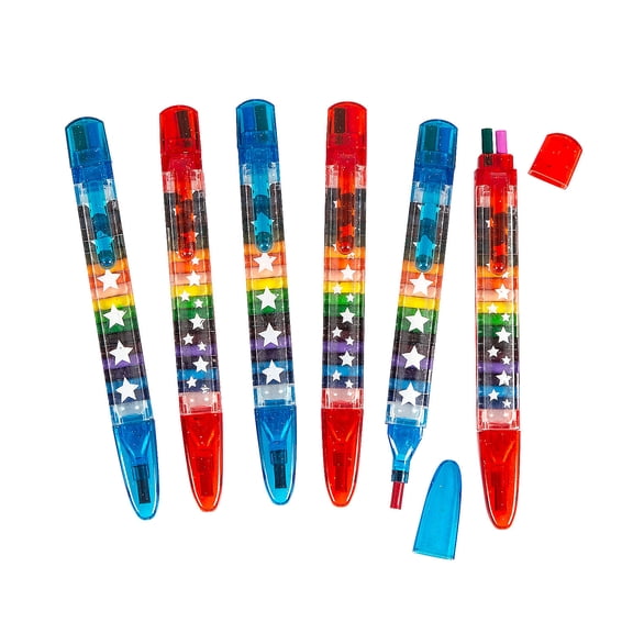 Fun Express Patriotic Glitter Stacking Point Crayons - 12 Pieces