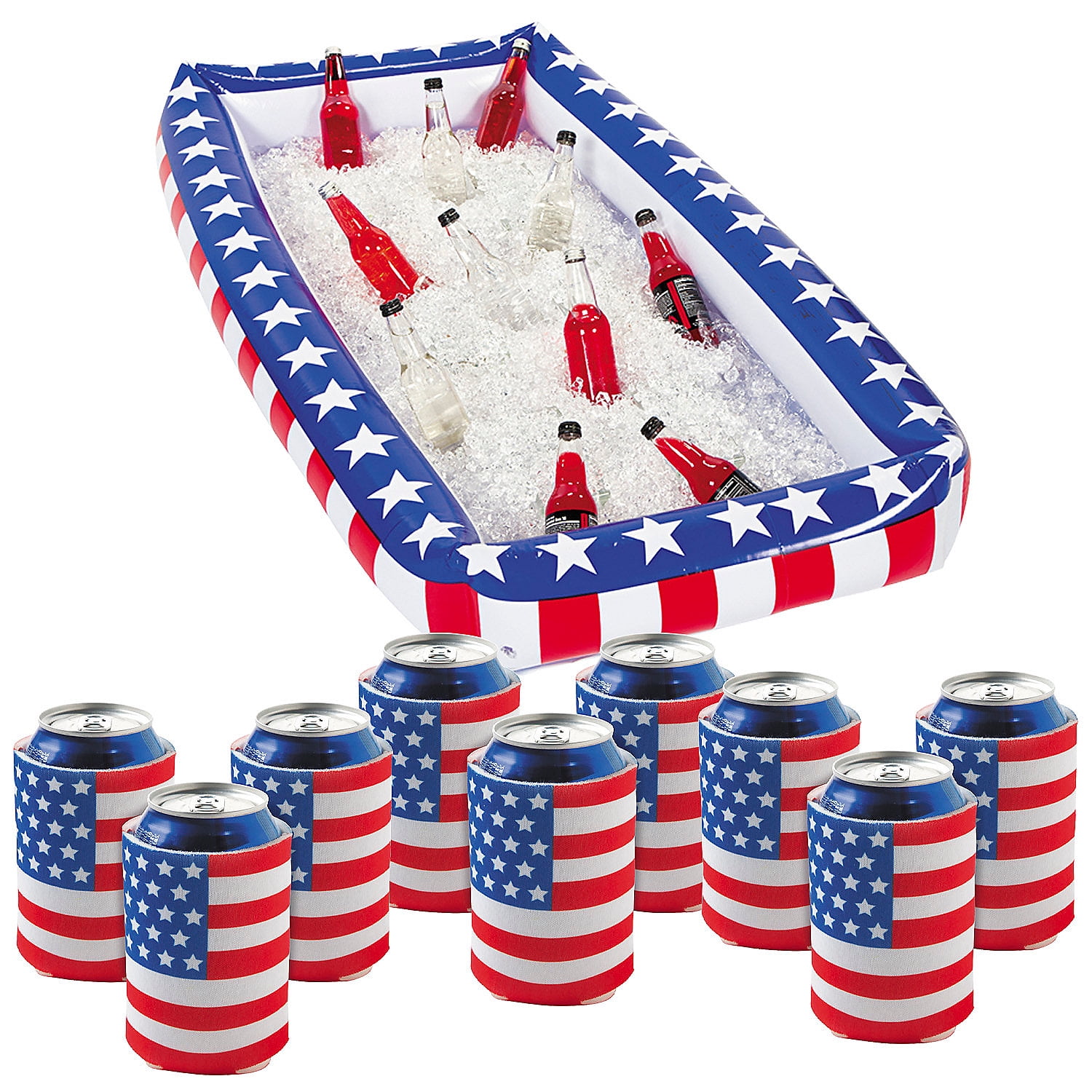 Fun Express Patriotic Inflatable Cooler & US Flag Can Covers Drinkware ...