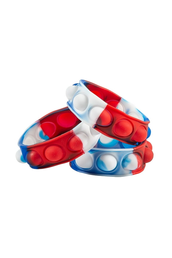 7 1/2" Patriotic Lotsa Pops Pop Fidget Toy Bracelets - 12 Pieces