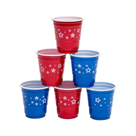 Fun Express Patriotic Party Plastic Shot Glasses, Bulk 50 Ct