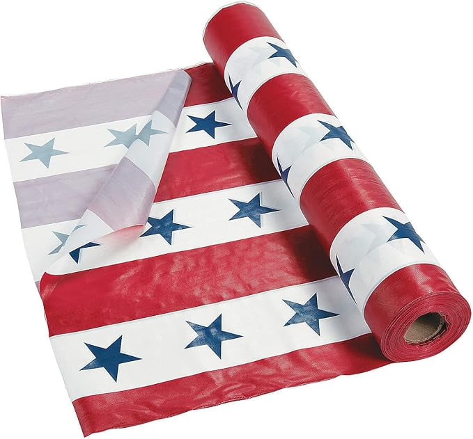 Fun Express Patriotic Red Plastic 100ft Tablecloth Roll, Disposable, Quick Cleanup, Rectangular, All-Season, 40x1200in, 2.45lbs