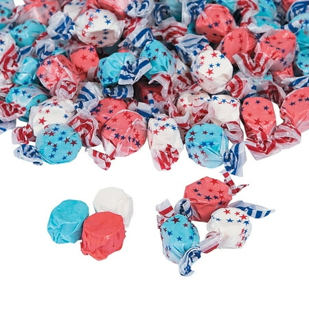 Fun Express Patriotic Red White & Blue Taffy Candy Assortment, Blueberry, Cherry & Vanilla Flavored, 1.5 Pounds