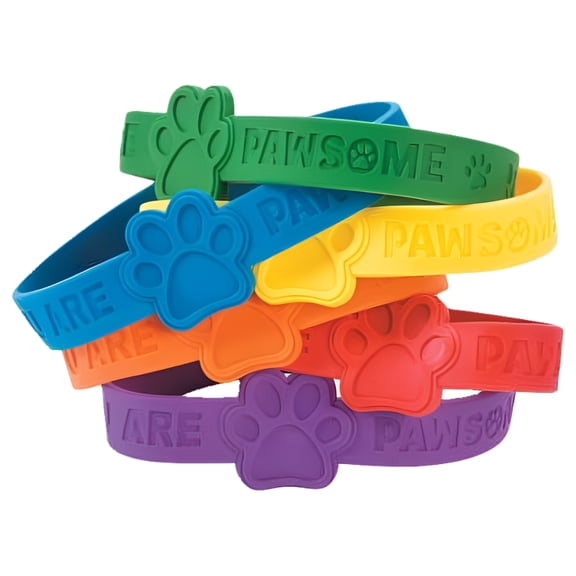 Fun Express Paw Print Rubber Bracelet, 24 Piece
