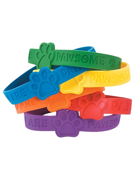 Paw Print Rubber Bracelet, 24 Piece