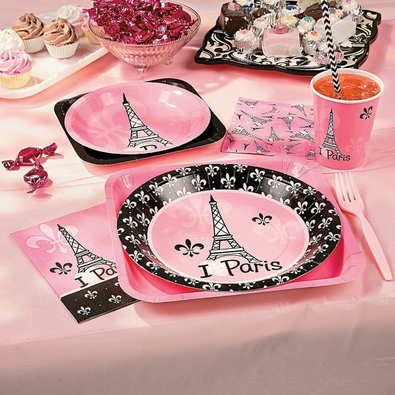 Fun Express Perfectly Paris Tableware Kit for 8, 57 Pieces, Birthday Party Supplies