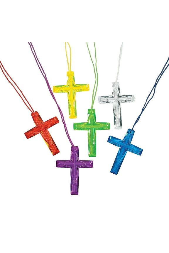 26" Bulk 48 Pc. Religious Crystal Cross Clear Plastic Necklaces