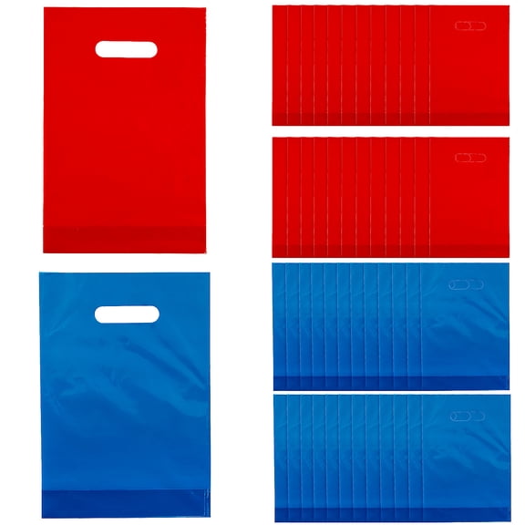 Fun Express Plastic Goody Bag Kit Red & Blue, 8 1/2" x 12" Bulk 100 Pieces