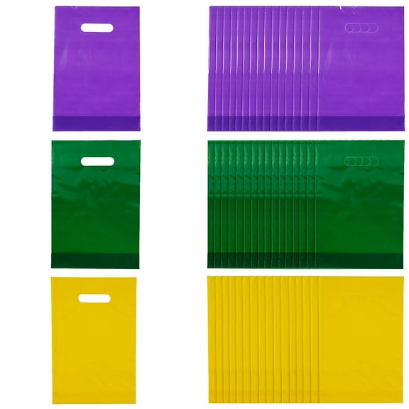 Fun Express Plastic Goody Bags Green, Yellow & Purple, Bulk 150 Pieces