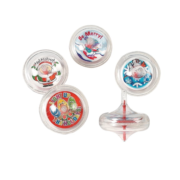 Fun Express - Plastic Holiday Swirl Spin Top for Christmas - Toys - Value Toys - Tops - Christmas - 12 Pieces