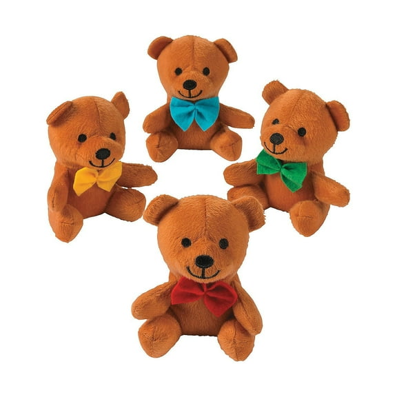 Fun Express Plush Bow Tie Teddy Bears  Adorable Soft Stuffed Animal Party Favors Kids Birthdays Classroom Rewards Carnival Prizes & Gift Bags  Perfect for Celebrations & Special Events  12 Pieces
