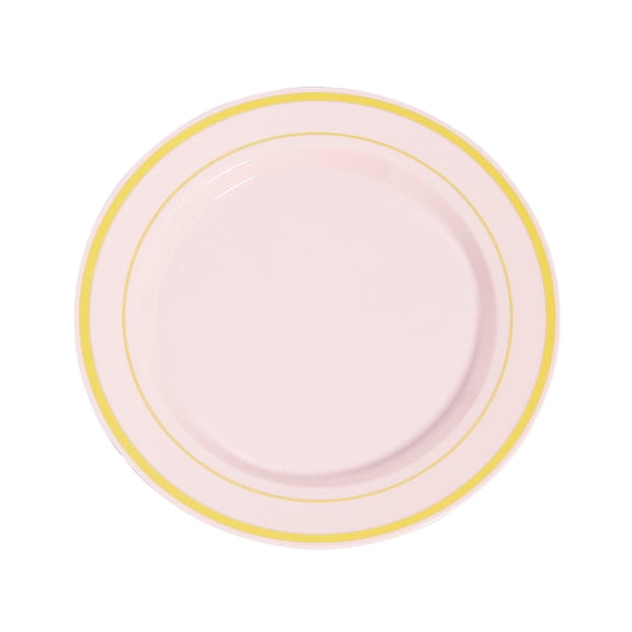 Fun Express Premium Blush Plastic Dinner Plates with Gold Trim - 25 Count