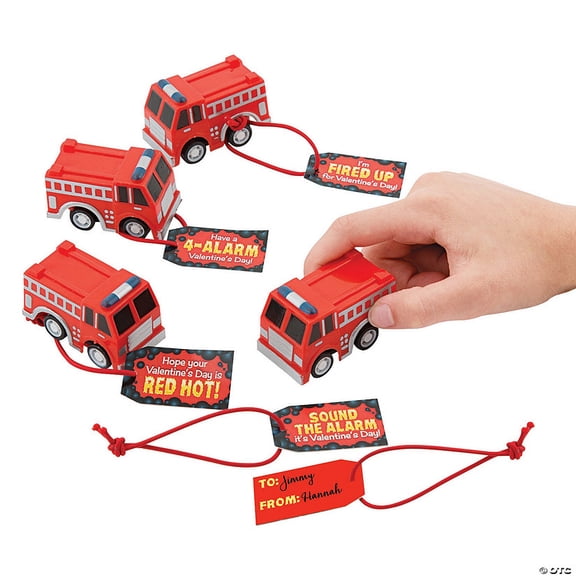 Mini Pull-Back Fire Truck Valentine Exchanges with Card for 12