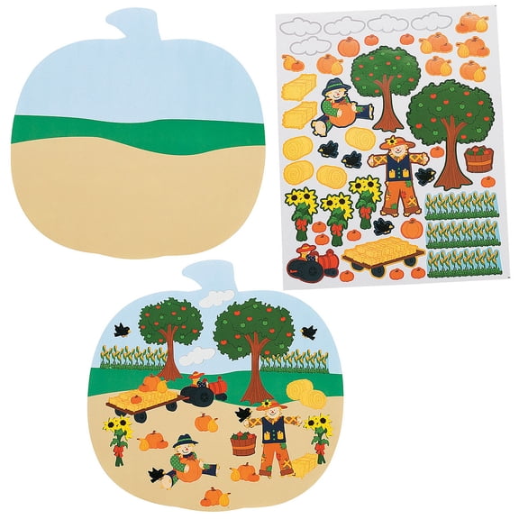 Fun Express Pumpkin Patch-Shaped Sticker Scenes Bulk 72 Pc