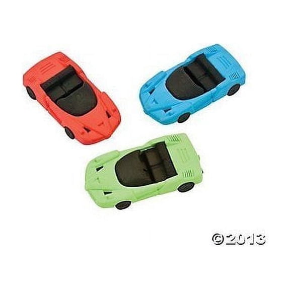 Fun Express Race Car Erasers Party Favors Set - Fun & Colorful School Supplies for Kids Birthday Parties Goodie Bags Classroom Activities & Special Occasions - Assorted Colors - 12 Pieces