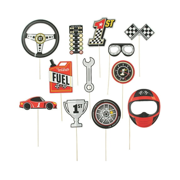 Fun Express Race Car Photo Stick Props - Fun Party Favors Birthday Parties Car-Themed Events & Photo Booths - Creating Photos & Exciting Celebrations - Perfect for Kids’ Parties & Events - 12 Pieces