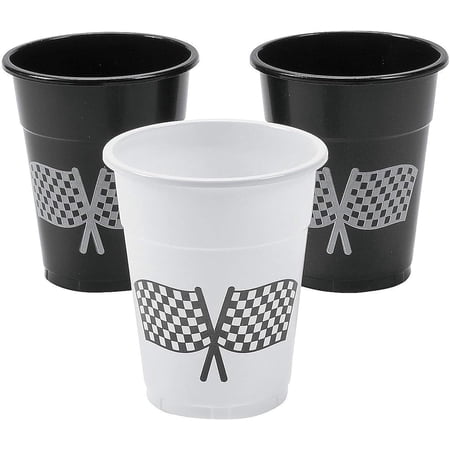 Fun Express Racing Party Plastic Cups with Checkered Flag Design - Stylish Party Supplies for Racing-Themed Events Birthdays Celebrations - Perfect for Parties Receptions Special Occasions - 50 Piece
